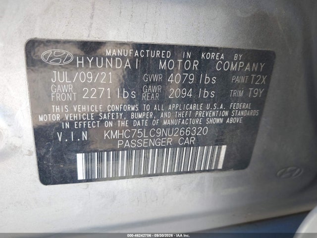 KMHC75LC9NU266320 Hyundai Ioniq Hybrid Se
