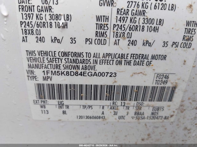 2014 Ford Explorer Xlt მანქანა იყიდება აუქციონზე, vin: 1FM5K8D84EGA00723, აუქციონის ნომერი: 46242710