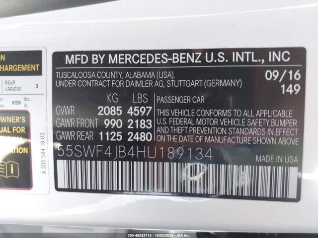 55SWF4JB4HU189134 Mercedes-Benz C 300