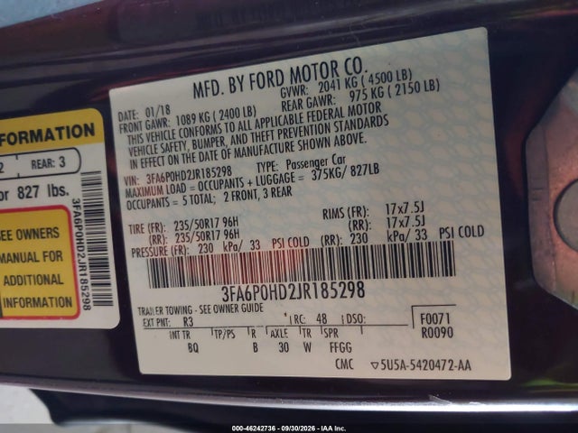Aukcja sprzedaży 2018 Ford Fusion Se, vin: 3FA6P0HD2JR185298, numer aukcji: 46242736