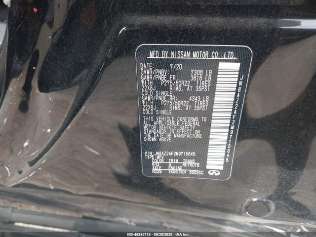 Aukcja sprzedaży 2021 Infiniti Qx80 Premium Select, vin: JN8AZ2AF2M9715845, numer aukcji: 46242738
