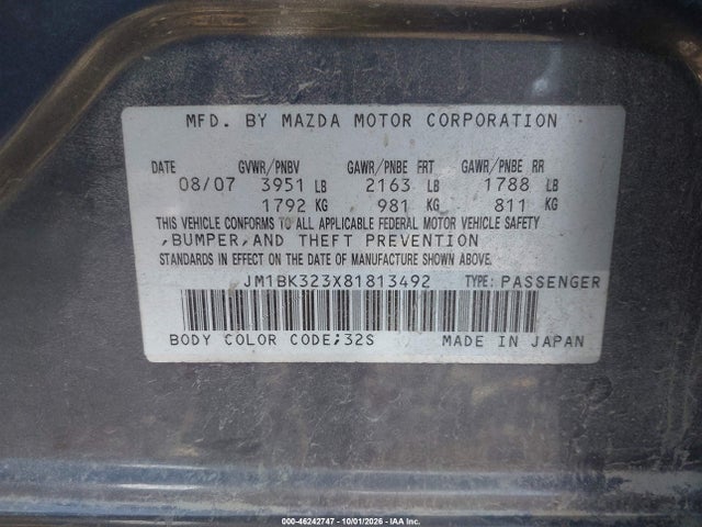 Продажа на аукционе авто 2008 Mazda Mazda3 S Grand Touring, vin: JM1BK323X81813492, номер лота: 46242747