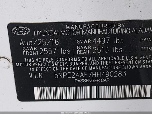 Hyundai Sonata 2017 5NPE24AF7HH490283 Image 9