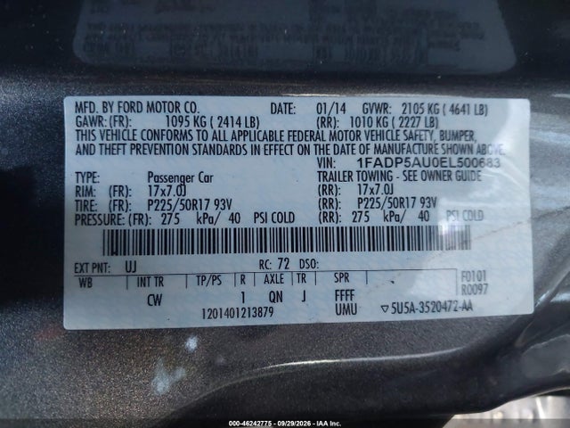 2014 Ford C-max Hybrid Se მანქანა იყიდება აუქციონზე, vin: 1FADP5AU0EL500683, აუქციონის ნომერი: 46242775