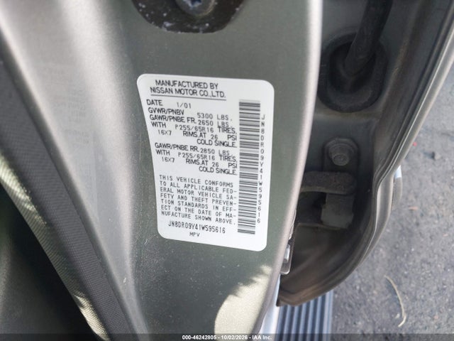 46242805 :رقم المزاد ، JN8DR09Y41W595616 vin ، 2001 Nissan Pathfinder Le مزاد بيع