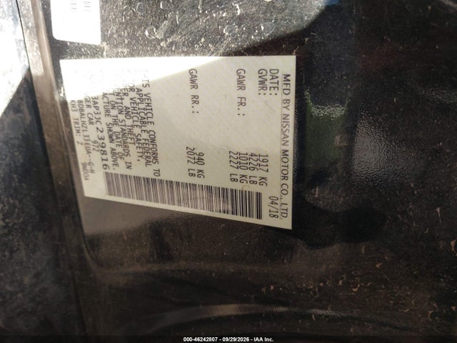 Продаж на аукціоні авто 2018 Nissan Altima 2.5/s/sv/sl/sr, vin: 1N4AL3AP3JC239816, номер лоту: 46242807