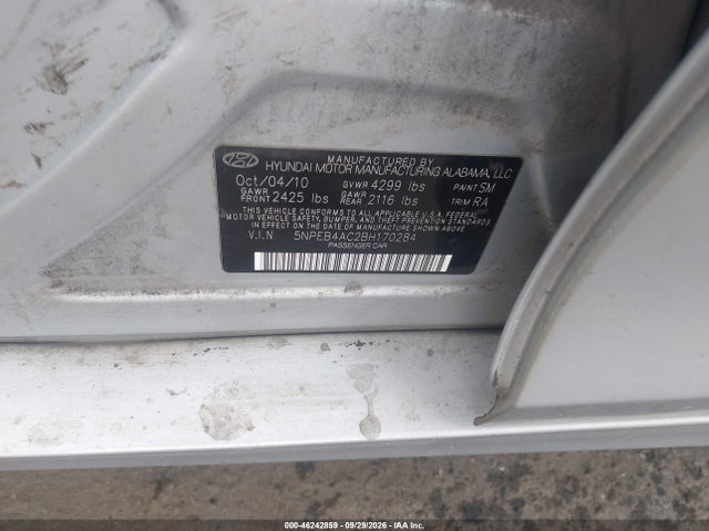 46242859 :رقم المزاد ، 5NPEB4AC2BH170284 vin ، 2011 Hyundai Sonata Gls مزاد بيع