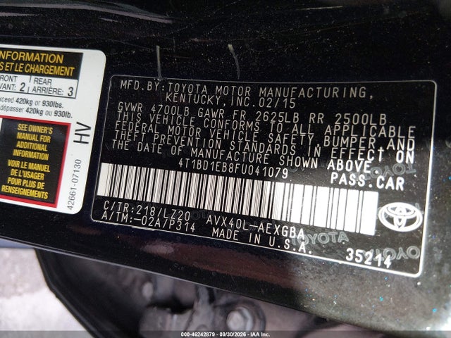 4T1BD1EB8FU041079 Toyota Avalon Hybrid Xle Premium