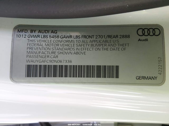 46242891 :رقم المزاد ، WAUYGAFC9DN067336 vin ، 2013 Audi A7 3.0t Premium مزاد بيع