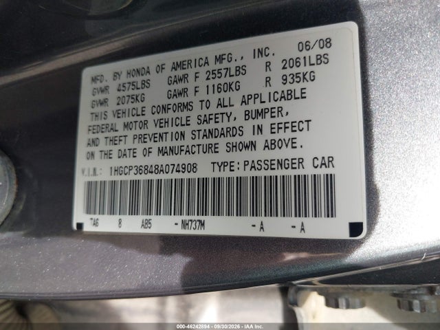 Продажа на аукционе авто 2008 Honda Accord 3.5 Ex-l, vin: 1HGCP36848A074908, номер лота: 46242894