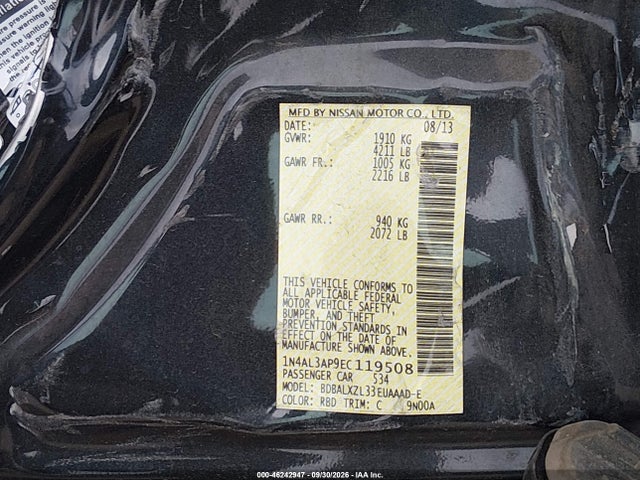 Aukcja sprzedaży 2014 Nissan Altima 2.5 Sl, vin: 1N4AL3AP9EC119508, numer aukcji: 46242947