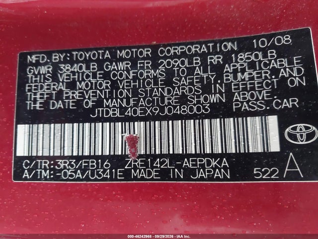 Продажа на аукционе авто 2009 Toyota Corolla Le, vin: JTDBL40EX9J048003, номер лота: 46242968