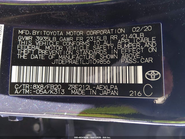 Toyota COROLLA LE 2020 JTDEPRAE1LJ109856 Image 9