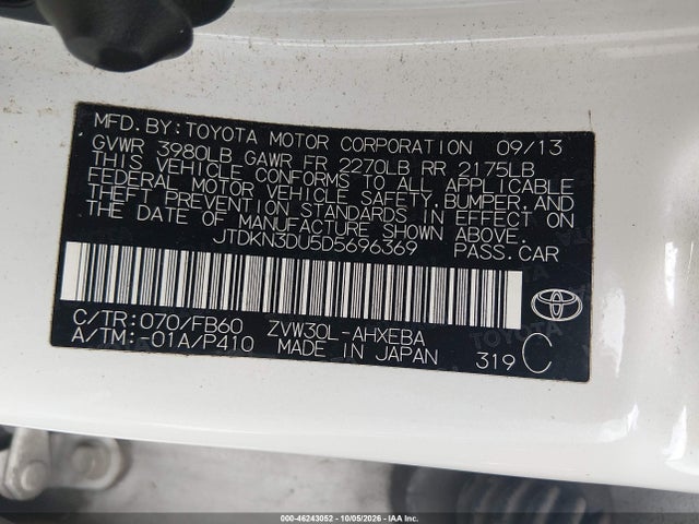 Продаж на аукціоні авто 2013 Toyota Prius Two, vin: JTDKN3DU5D5696369, номер лоту: 46243052