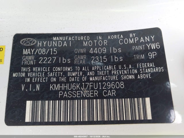 Aukcja sprzedaży 2015 Hyundai Genesis 3.8 Ultimate, vin: KMHHU6KJ7FU129608, numer aukcji: 46243057