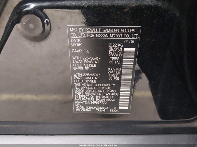 2016 Nissan Rogue S მანქანა იყიდება აუქციონზე, vin: KNMAT2MV2GP657770, აუქციონის ნომერი: 46243068