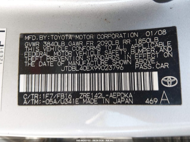 Продажа на аукционе авто 2009 Toyota Corolla Le, vin: JTDBL40EX99023796, номер лота: 46243103