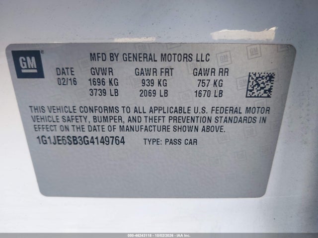 Chevrolet Sonic Ltz Auto 2016 1G1JE6SB3G4149764 Image 9