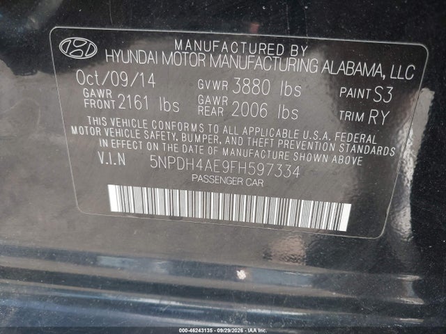 Продажа на аукционе авто 2015 Hyundai Elantra Se, vin: 5NPDH4AE9FH597334, номер лота: 46243135