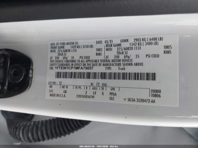 2021 Ford F-150 Xl მანქანა იყიდება აუქციონზე, vin: 1FTEW1CP7MFA79057, აუქციონის ნომერი: 46243136