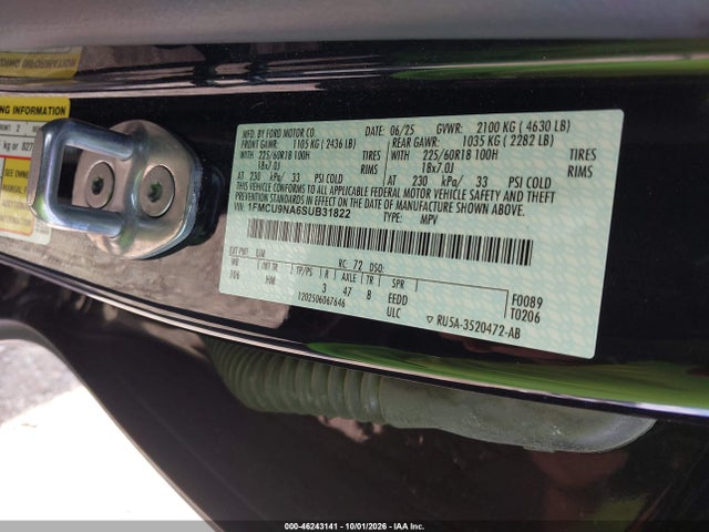 46243141 :رقم المزاد ، 1FMCU9NA6SUB31822 vin ، 2025 Ford Escape St-line Select مزاد بيع