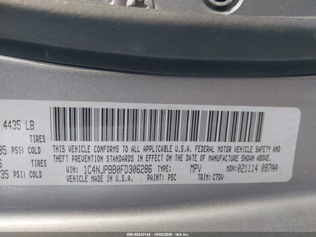 Aukcja sprzedaży 2015 Jeep Patriot Sport, vin: 1C4NJPBB0FD306286, numer aukcji: 46243144