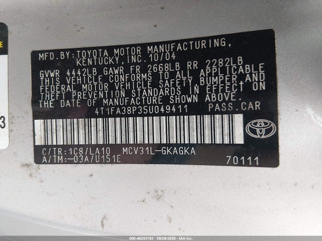 Продажа на аукционе авто 2005 Toyota Camry Solara Sle, vin: 4T1FA38P35U049411, номер лота: 46243162
