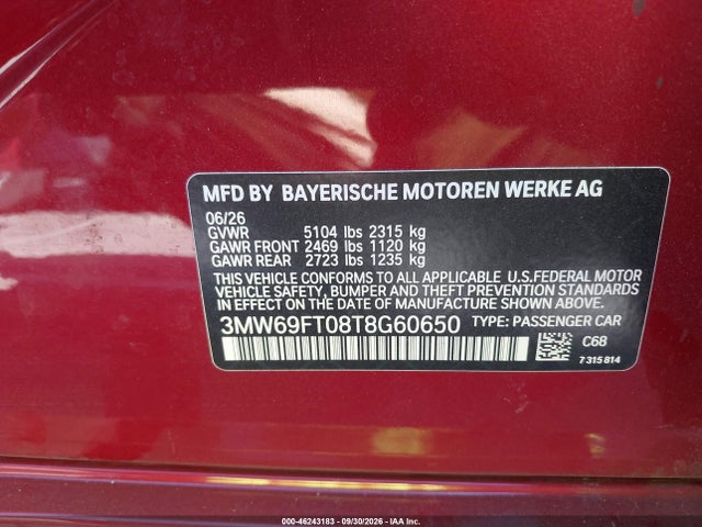 Продажа на аукционе авто 2026 Bmw M340i Xdrive Na, vin: 3MW69FT08T8G60650, номер лота: 46243183