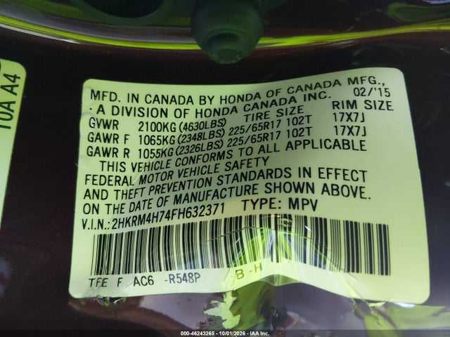 2HKRM4H74FH632371 Honda Cr-v Ex-l