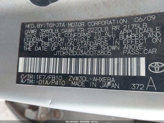 Продаж на аукціоні авто 2010 Toyota Prius Ii, vin: JTDKN3DU3A0013805, номер лоту: 46243282