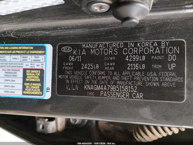 Продажа на аукционе авто 2011 Kia Optima Lx, vin: KNAGM4A79B5158152, номер лота: 46243291