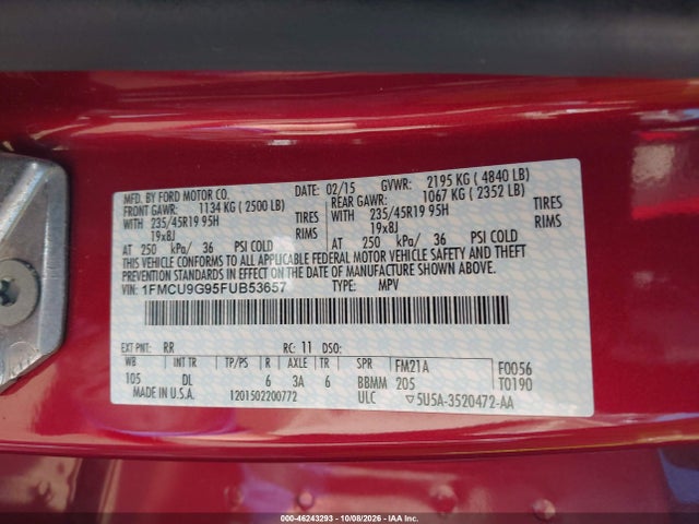 Ford ESCAPE SE 2015 1FMCU9G95FUB53657 Image 9