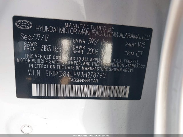 Aukcja sprzedaży 2018 Hyundai Elantra Value Edition, vin: 5NPD84LF9JH278790, numer aukcji: 46243295