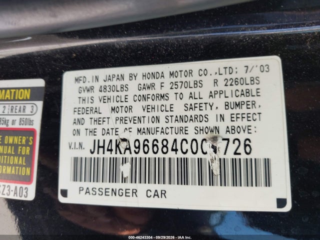 Aukcja sprzedaży 2004 Acura Rl 3.5, vin: JH4KA96684C004726, numer aukcji: 46243304