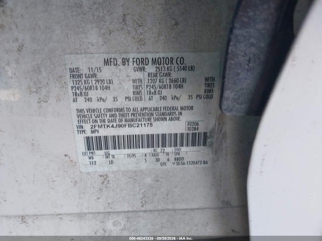 Продажа на аукционе авто 2015 Ford Edge Sel, vin: 2FMTK4J90FBC21175, номер лота: 46243336
