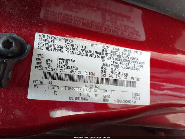 2015 Ford Focus Se მანქანა იყიდება აუქციონზე, vin: 1FADP3K28FL313596, აუქციონის ნომერი: 46243345