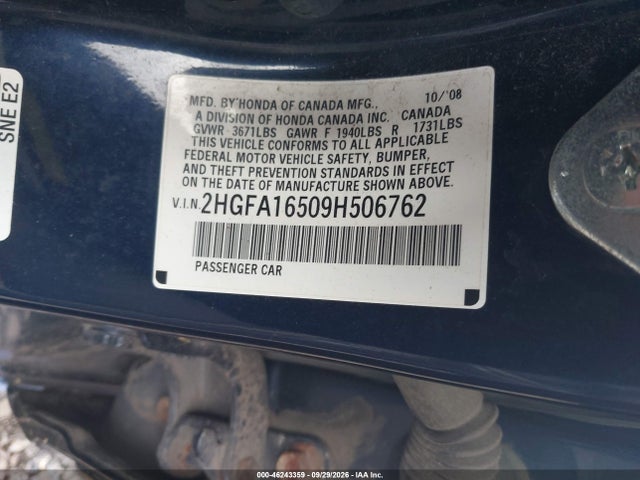 Продажа на аукционе авто 2009 Honda Civic Lx, vin: 2HGFA16509H506762, номер лота: 46243359