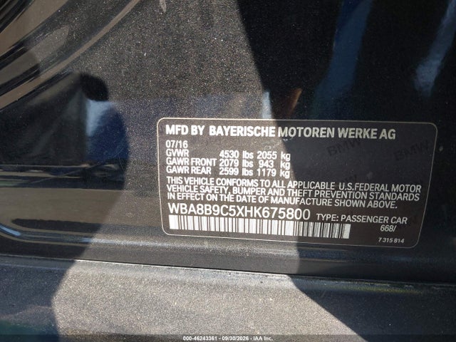 Auction sale of the 2017 Bmw 330i, vin: WBA8B9C5XHK675800, lot number: 46243361
