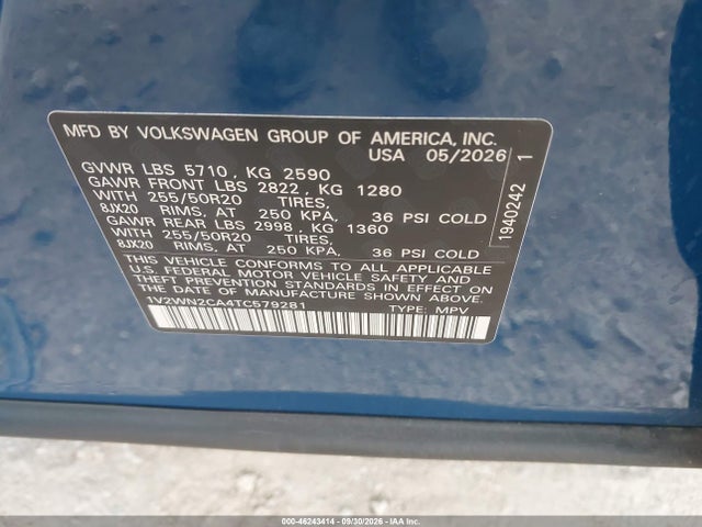 Продажа на аукционе авто 2026 Volkswagen Atlas Se With Technology, vin: 1V2WN2CA4TC579281, номер лота: 46243414