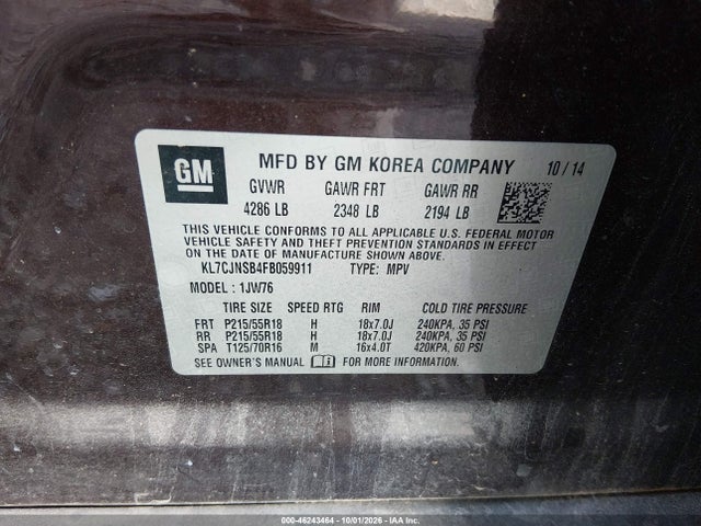 KL7CJNSB4FB059911 Chevrolet TRAX LTZ