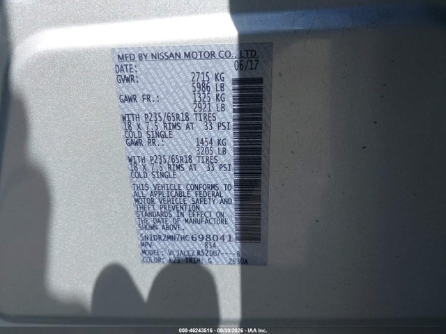 Aukcja sprzedaży 2017 Nissan Pathfinder Sv, vin: 5N1DR2MN7HC698041, numer aukcji: 46243516