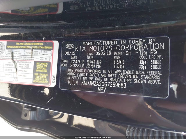 Aukcja sprzedaży 2016 Kia Soul, vin: KNDJN2A20G7269683, numer aukcji: 46243518