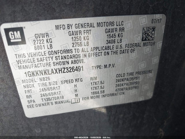1GKKNKLAXHZ326491 GMC Acadia Sle-1