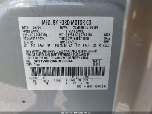 3FTTW8H36RRB33044 Ford Maverick Xlt