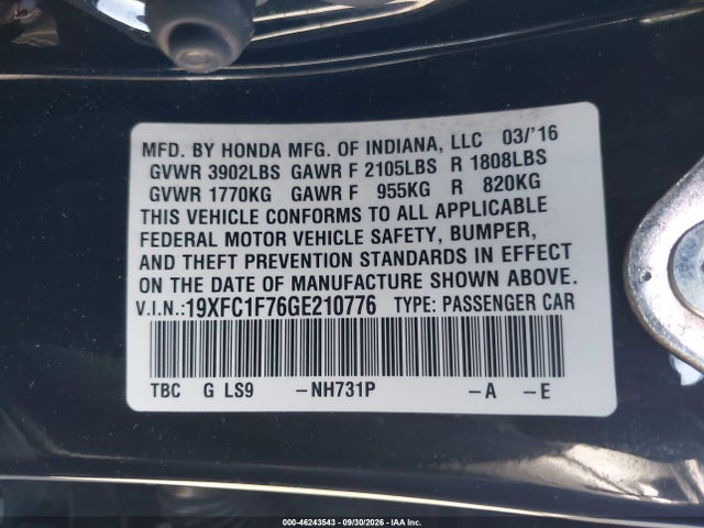 Honda Civic Ex-l 2016 19XFC1F76GE210776 Image 9
