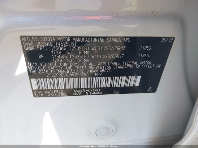 Продажа на аукционе авто 2018 Toyota Rav4 Le, vin: 2T3ZFREVXJW479975, номер лота: 46243548