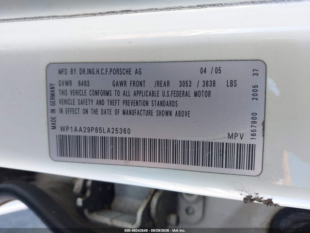 Aukcja sprzedaży 2005 Porsche Cayenne, vin: WP1AA29P85LA25360, numer aukcji: 46243549