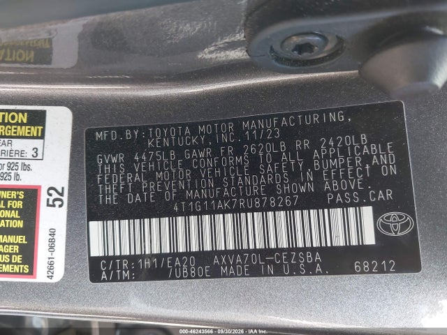 Продаж на аукціоні авто 2024 Toyota Camry Se Night Shade/se, vin: 4T1G11AK7RU878267, номер лоту: 46243566