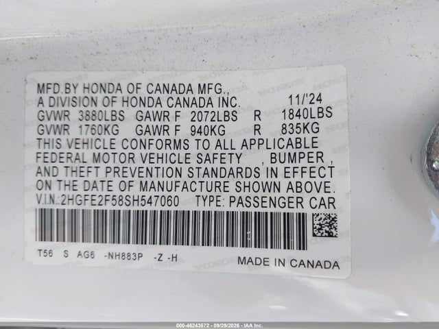 Honda Civic Sport 2025 2HGFE2F58SH547060 Image 9