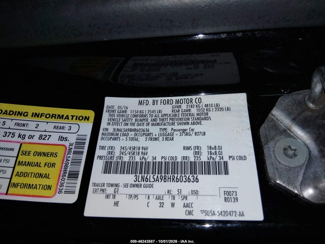 3LN6L5A98HR603636 Lincoln Mkz Premiere